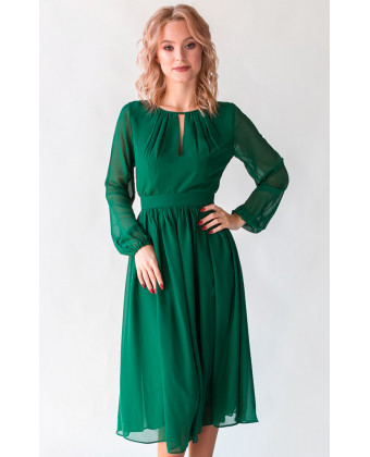 Коктейльна сукня з довгим рукавом смарагд