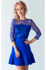 Синее коктейльное платье с вышивкой пайетками