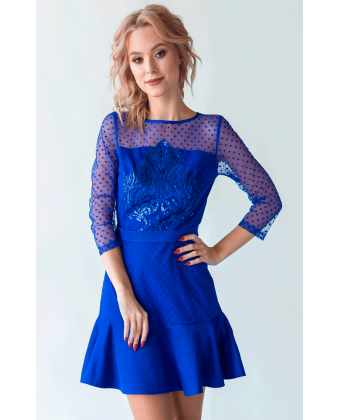 Синя коктейльна сукня з вишивкою паєтками