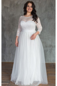 Свадебное платье с кружевными рукавами size+
