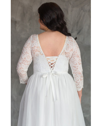 Весільне плаття з мереживними рукавами size+
