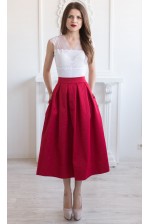 Красная котоновая юбка миди