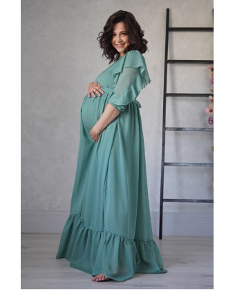 Сукня для вагітних з рюшем і воланом шавлія