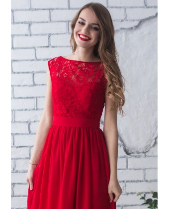 Червона випускна сукня з мереживом
